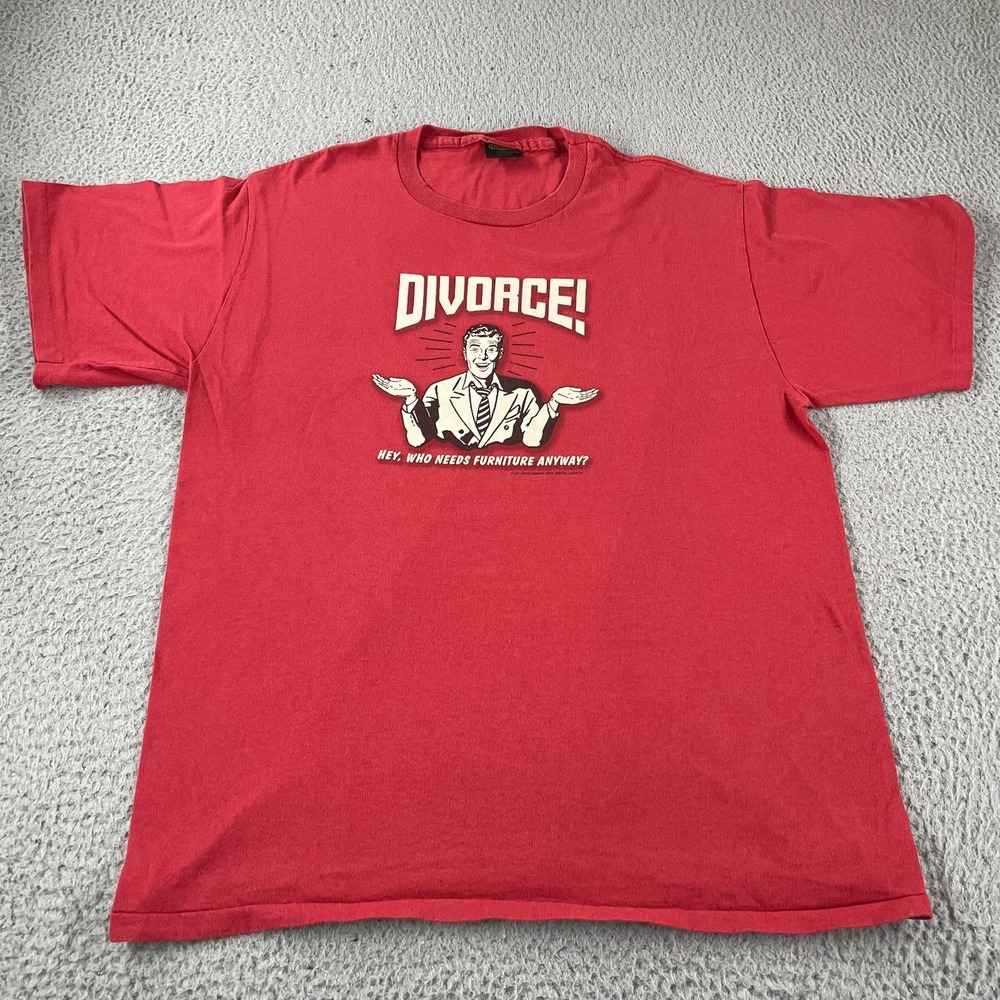 Vintage 90s Funny Divorce T Shirt Single‎ Stitch Shirt Adult XL Red CHANGES Tag